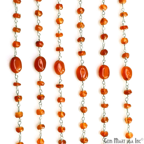 Carnelian Faceted & Tumbled Beads Silver Plated Rosary Chain