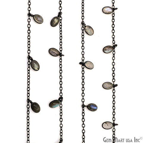 Labradorite Oval 6x4mm Oxidized Bezel Dangle Rosary Chain