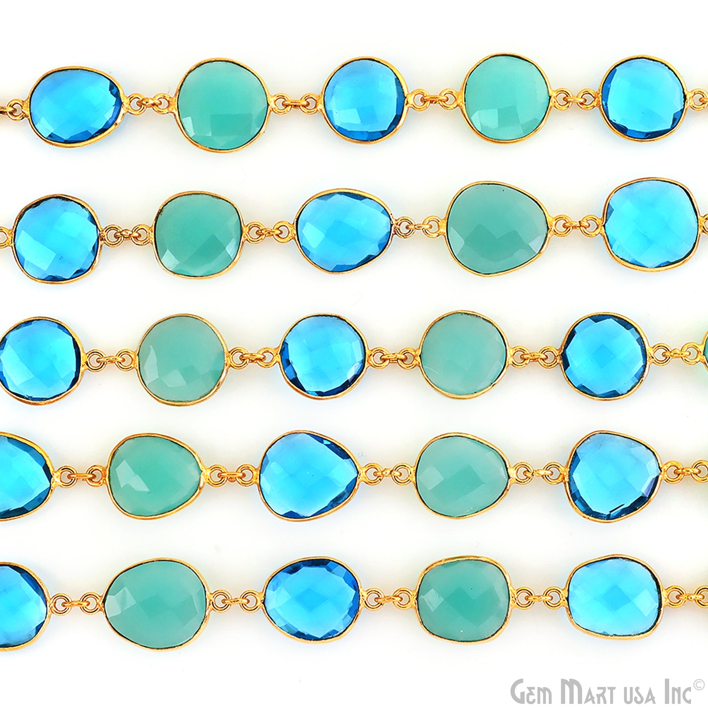 Aqua Chalcedony With Blue Topaz 10-15mm Mix Shape Gold Plated Continuous Connector Chain