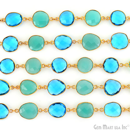 Aqua Chalcedony With Blue Topaz 10-15mm Mix Shape Gold Plated Continuous Connector Chain