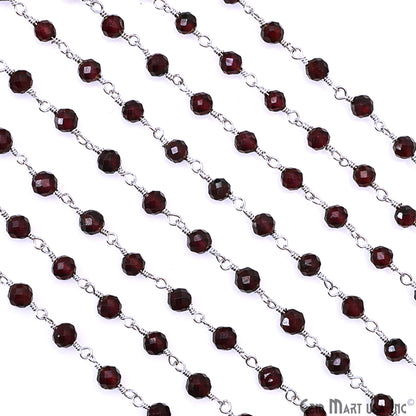 Garnet 4mm Silver Plated Beaded Wire Wrapped Rosary Chain