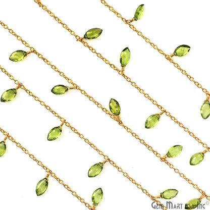 Peridot Marquise 4x8mm Faceted Bead Gold Plated Dangle Rosary Chain