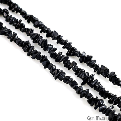 Black Spinel Chip Beads, 34 Inch, Natural Chip Strands, Drilled Strung Nugget Beads, 3-7mm, Polished, GemMartUSA (CHSB-70001)