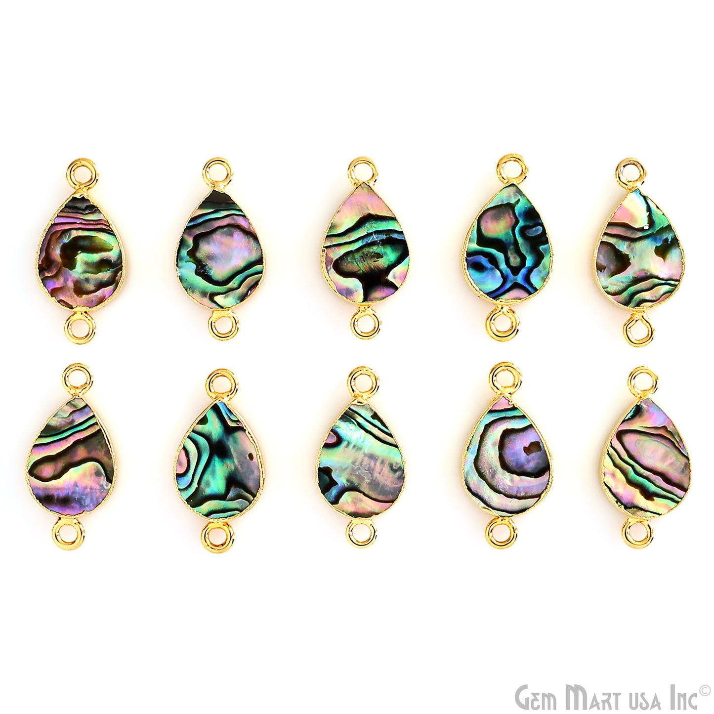 Abalone 10x14mm Pears Gold Electroplated Double Bail Gemstone Connector