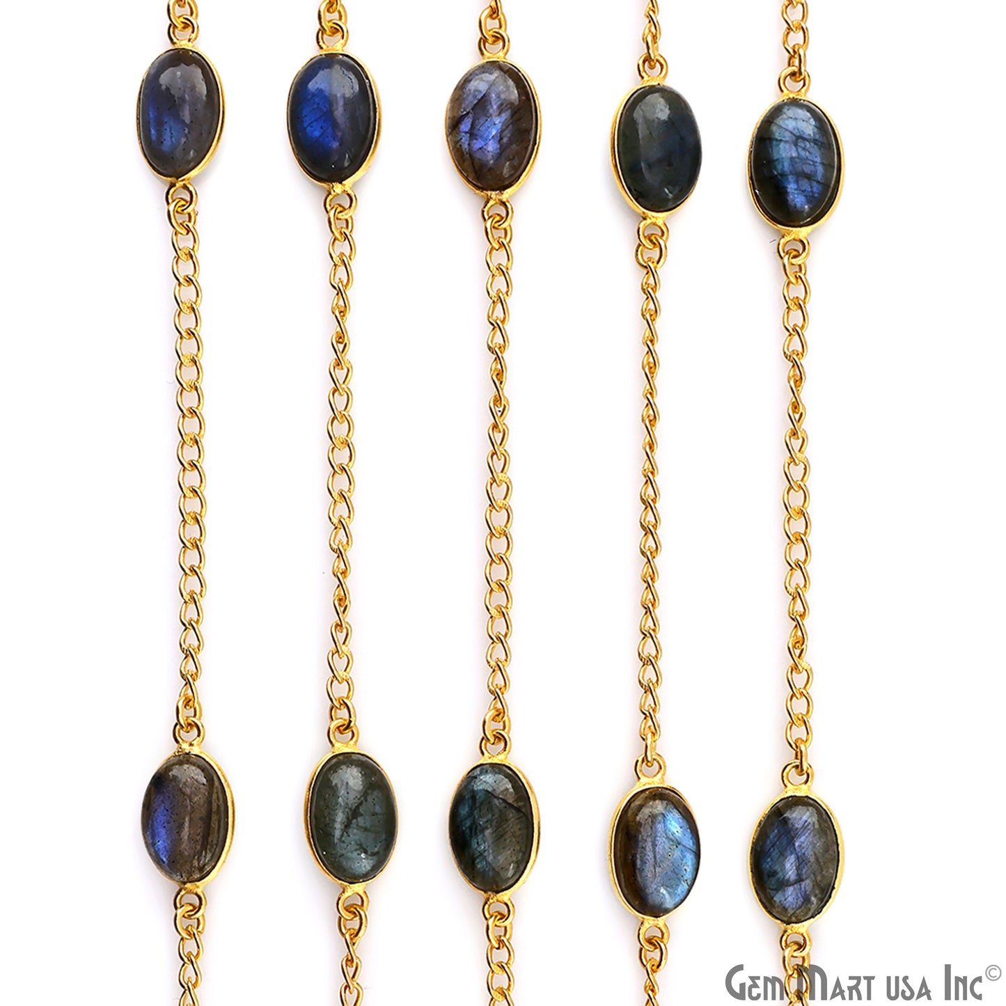 Labradorite 8x12mm Oval Gold Plated Bezel Cabochon Continuous Connector Chain