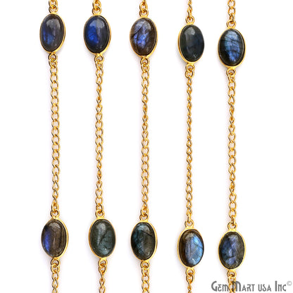 Labradorite 8x12mm Oval Gold Plated Bezel Cabochon Continuous Connector Chain