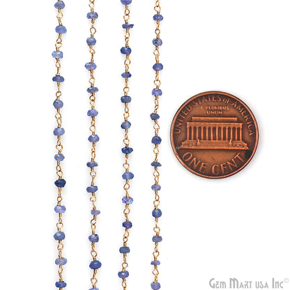 Natural Tanzanite 3mm Gold Plated Beaded Wire Wrapped Rosary Chain