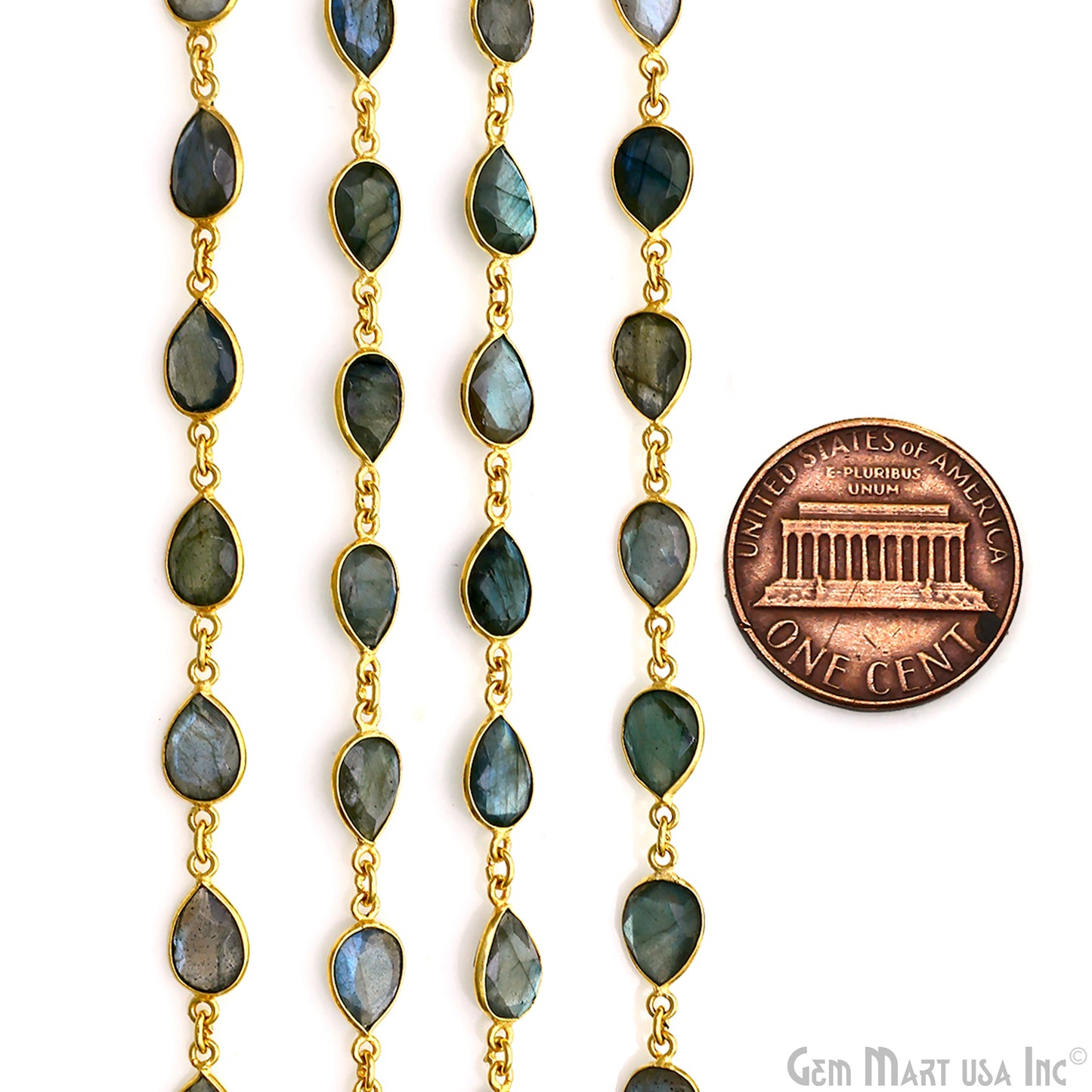 Labradorite Pears 8x10mm Gold Plated Bezel Continuous Connector Chain