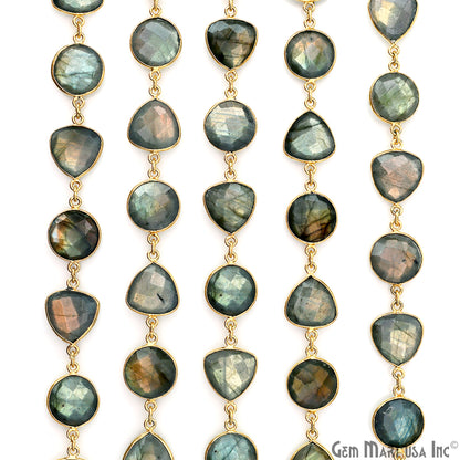 Labradorite Round & Trillion 12mm Gold Plated Continuous Connector Chain