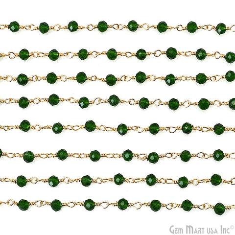 Green Zircon Faceted 3-3.5mm Gold Plated Beaded Wire Wrapped Rosary Chain