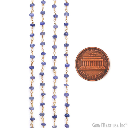 Natural Tanzanite 4mm Faceted Beads Gold Wire Wrapped Rosary