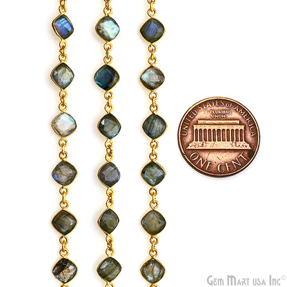 Labradorite Cushion 6-8mm Gold Plated Bezel Continuous Connector Chain