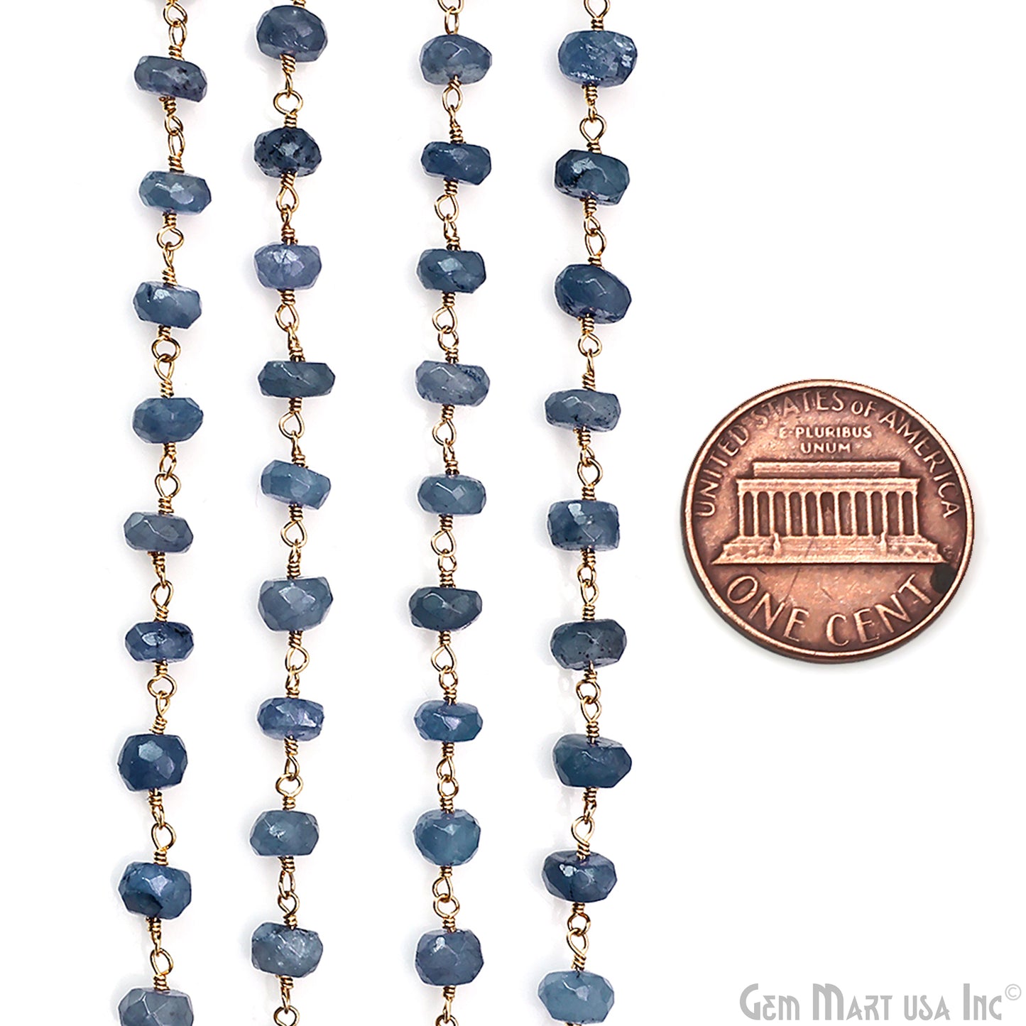 Tanzanite Faceted 8-9mm Gold Plated Beaded Wire Wrapped Rosary Chain