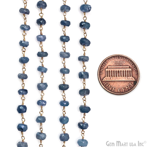 Tanzanite Faceted 8-9mm Gold Plated Beaded Wire Wrapped Rosary Chain
