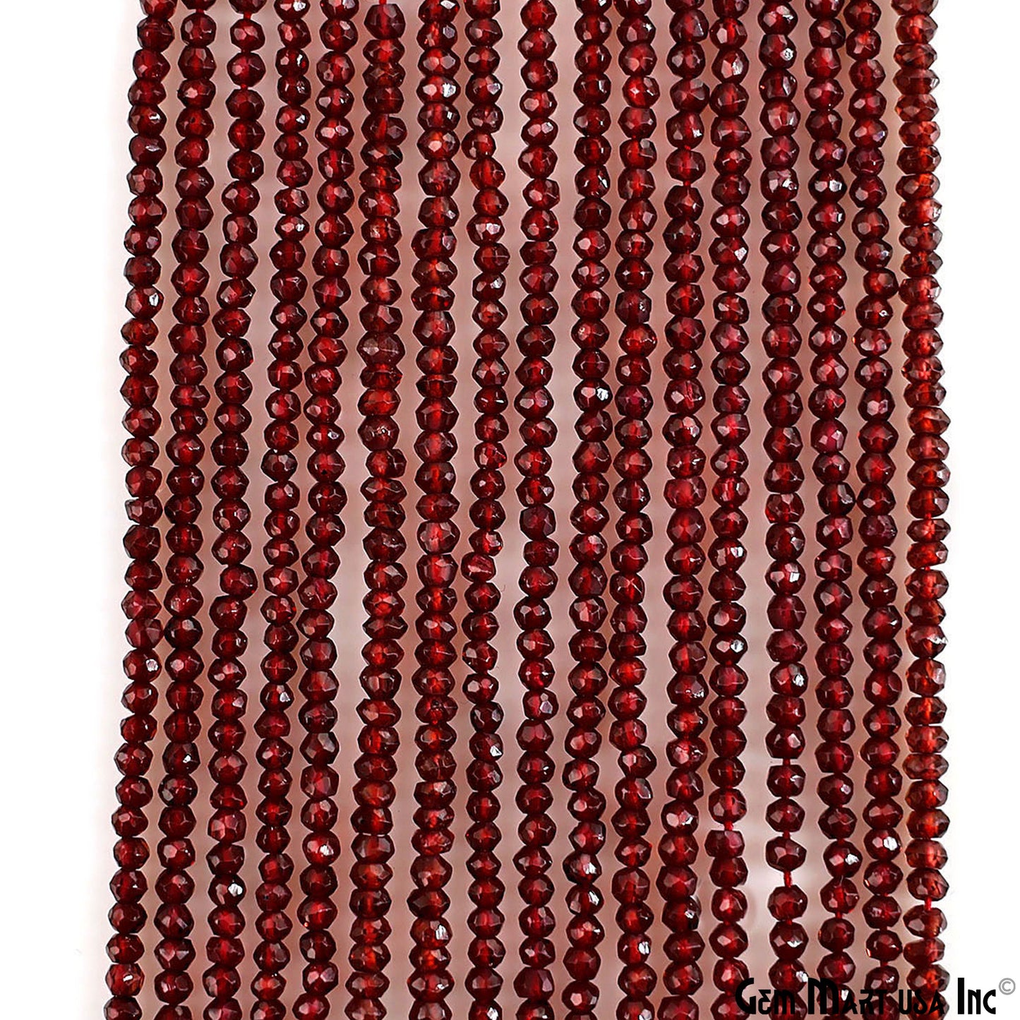 Garnet Rondelle Beads, 12.5 Inch Gemstone Strands, Drilled Strung Nugget Beads, Faceted Round, 2-2.5mm