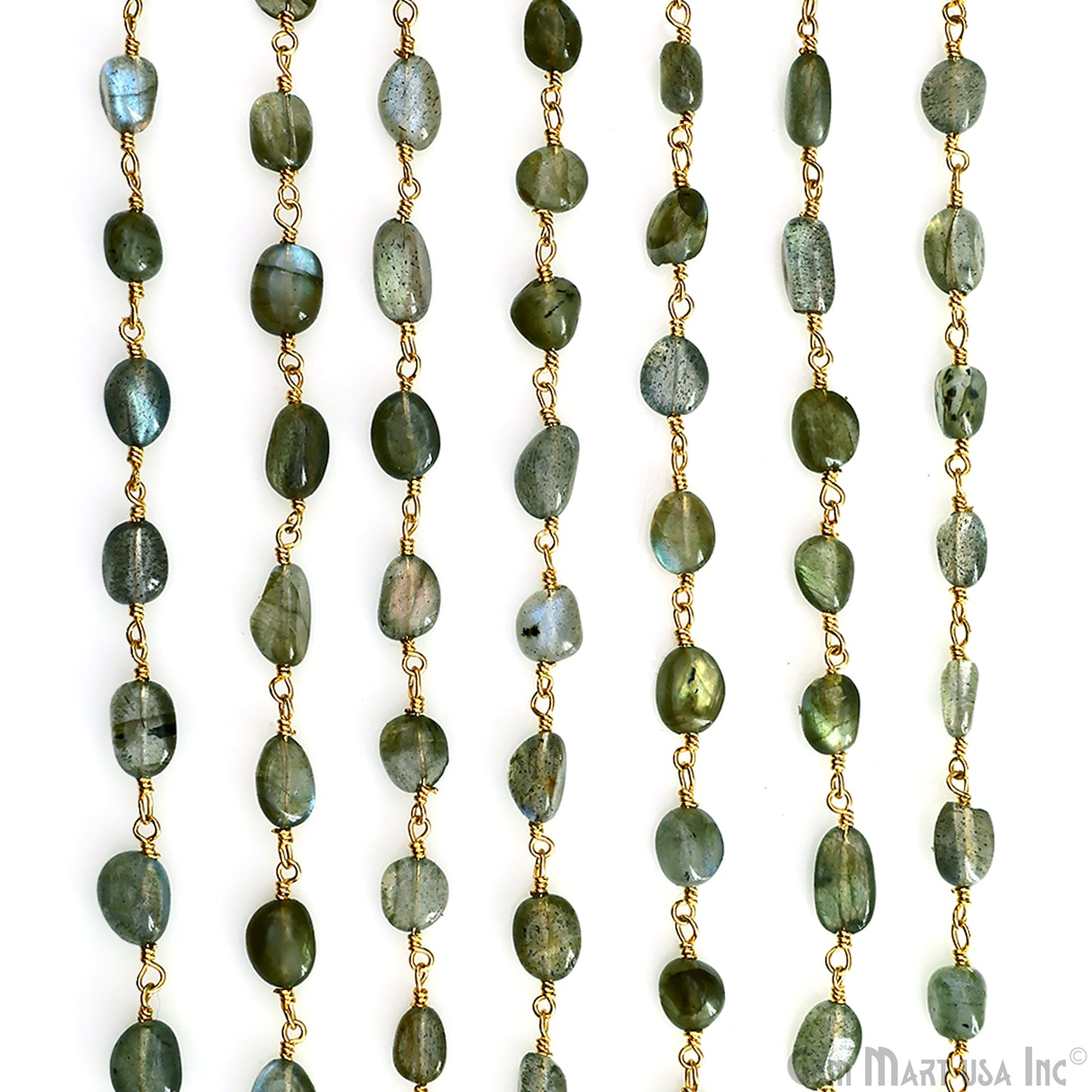 Labradorite Freeform Beads 8x5mm Gold Wire Wrapped Beads Rosary Chain