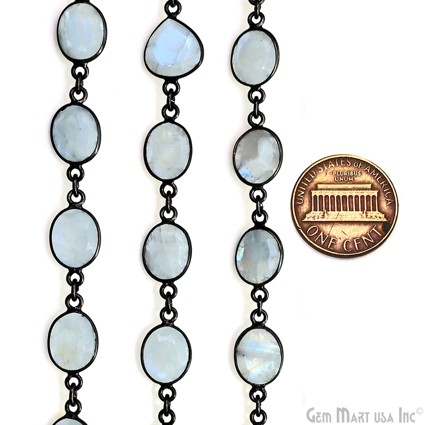 Rainbow Moonstone 10mm Mix Shape Oxidized Bezel Continuous Connector Chain