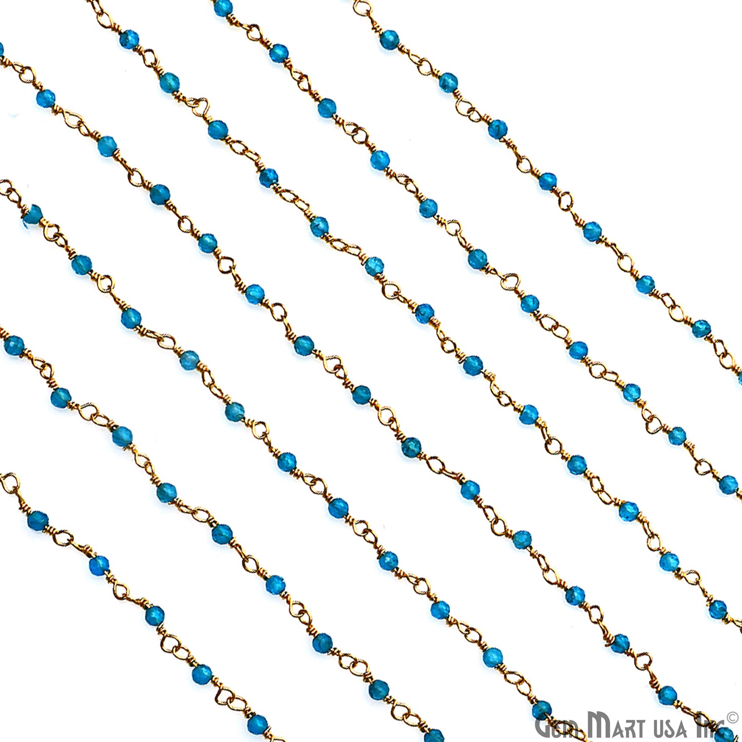 Neon Apatite 2-2.5mm Tiny Beads Gold Plated Wire Wrapped Rosary Chain