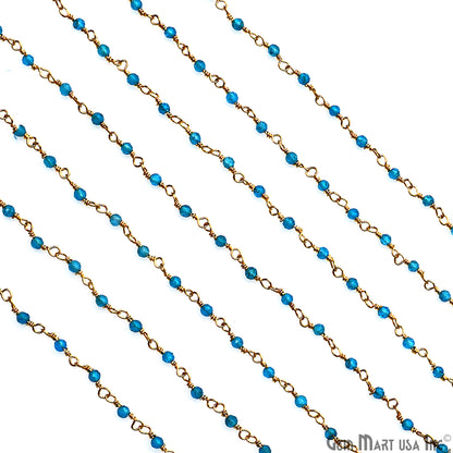 Neon Apatite 2-2.5mm Tiny Beads Gold Plated Wire Wrapped Rosary Chain