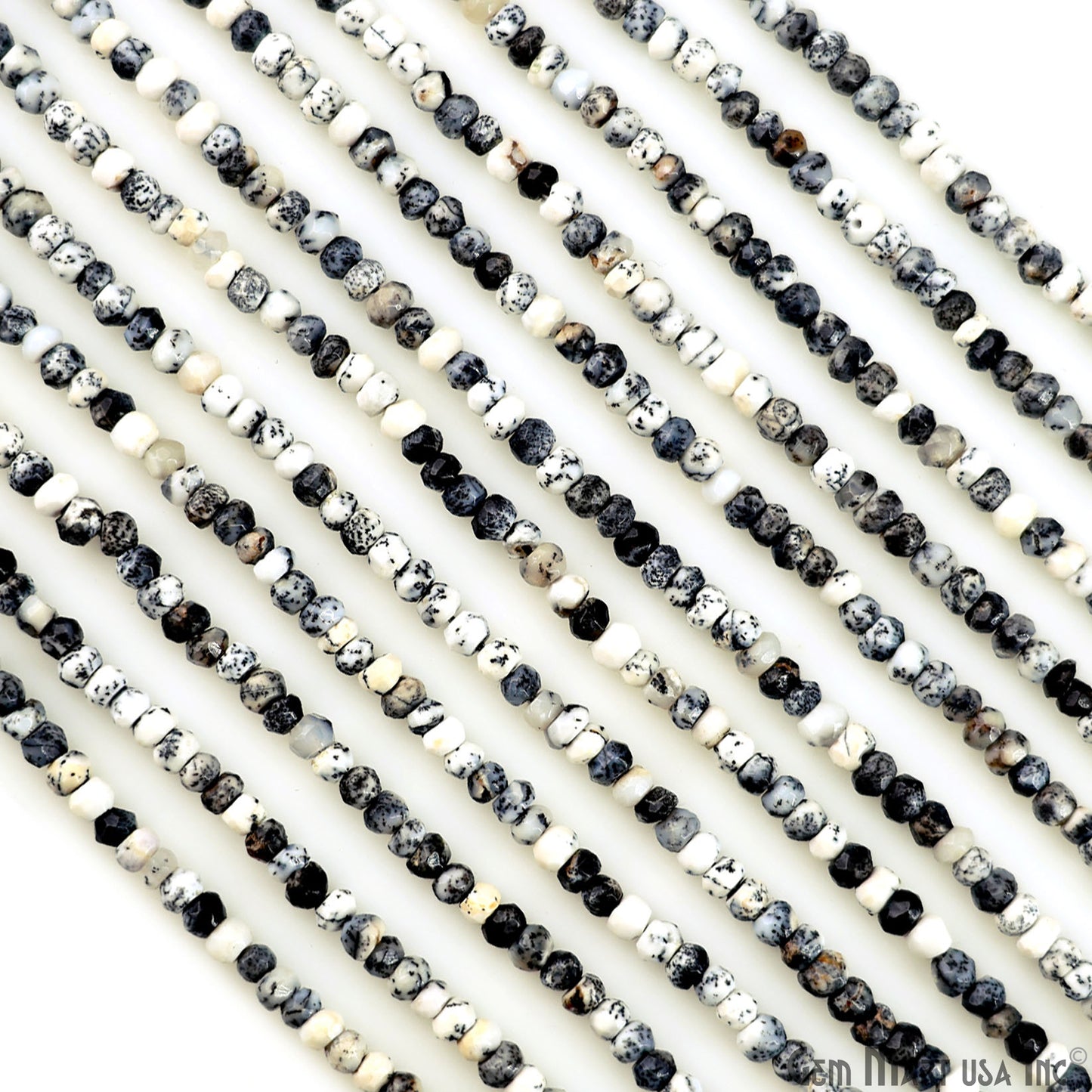 Dendrite Opal Rondelle Beads, 12.5 Inch Gemstone Strands, Drilled Strung Nugget Beads, Faceted Round, 3-4mm