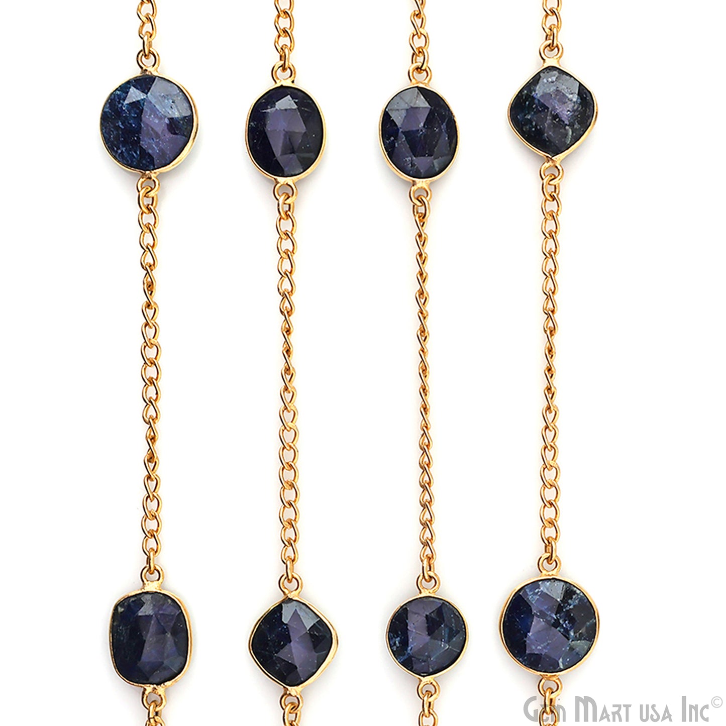 Sapphire 10-15mm Gold Plated Bezel Connector Link Rosary Chain