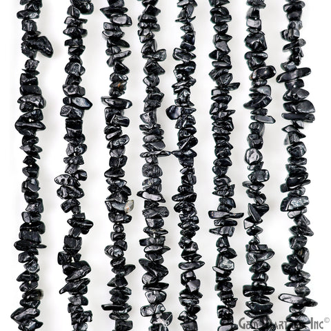 Black Tourmaline Chip Beads, 34 Inch, Natural Chip Strands, Drilled Strung Nugget Beads, 3-7mm, Polished, GemMartUSA (CHKT-70001)