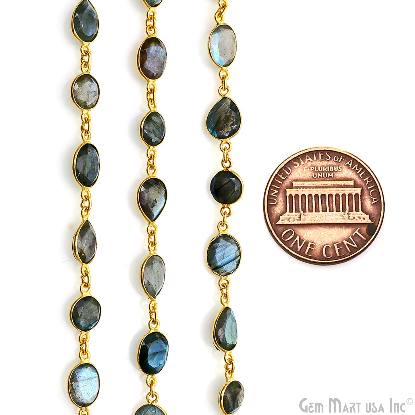 Labradorite Mix Shape Below 10mm Gold Plated Bezel Continuous Connector Chain