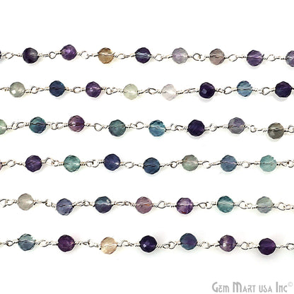 Fluorite 4mm Silver Plated Beaded Wire Wrapped Rosary Chain