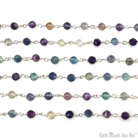 Fluorite 4mm Silver Plated Beaded Wire Wrapped Rosary Chain