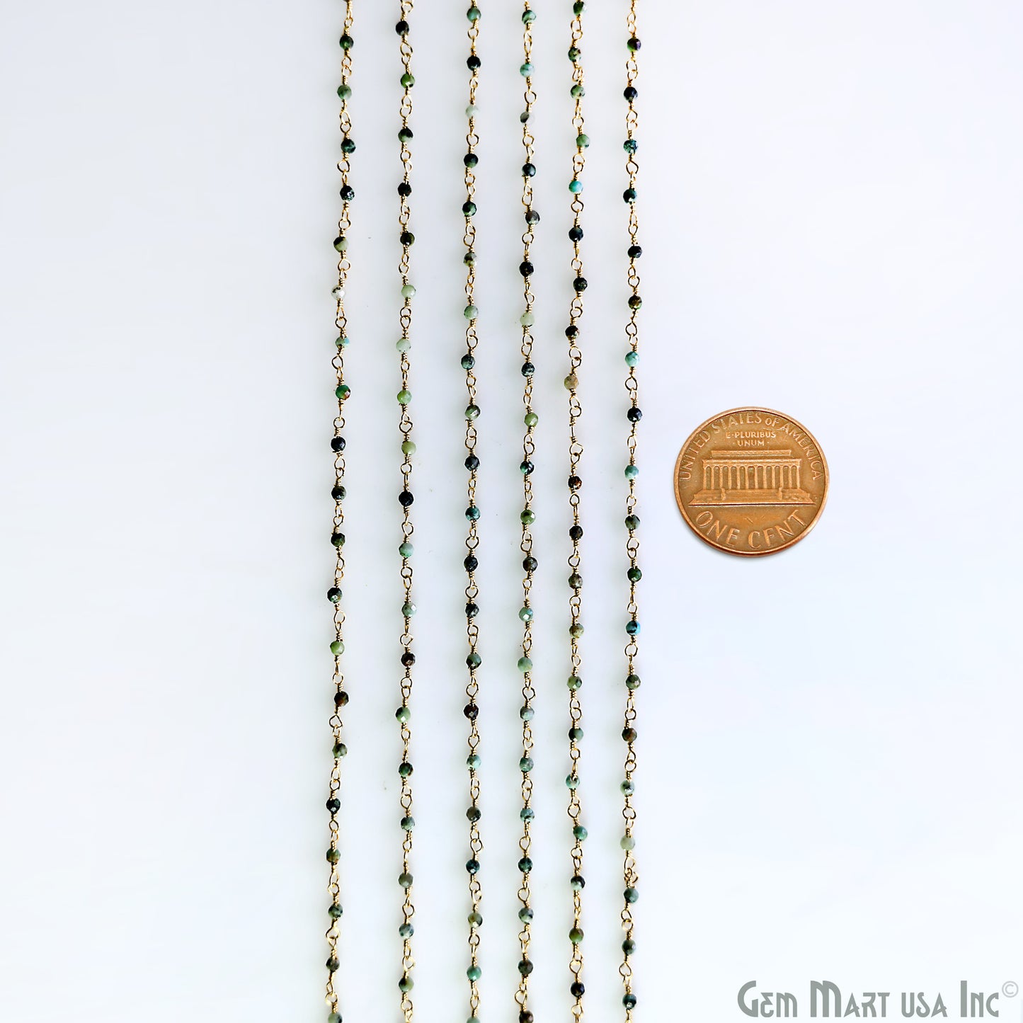 Emerald Faceted 2mm Gold Plated Gold Wire Wrapped Rosary Chain