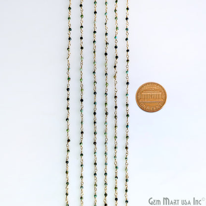 Emerald Faceted 2mm Gold Plated Gold Wire Wrapped Rosary Chain