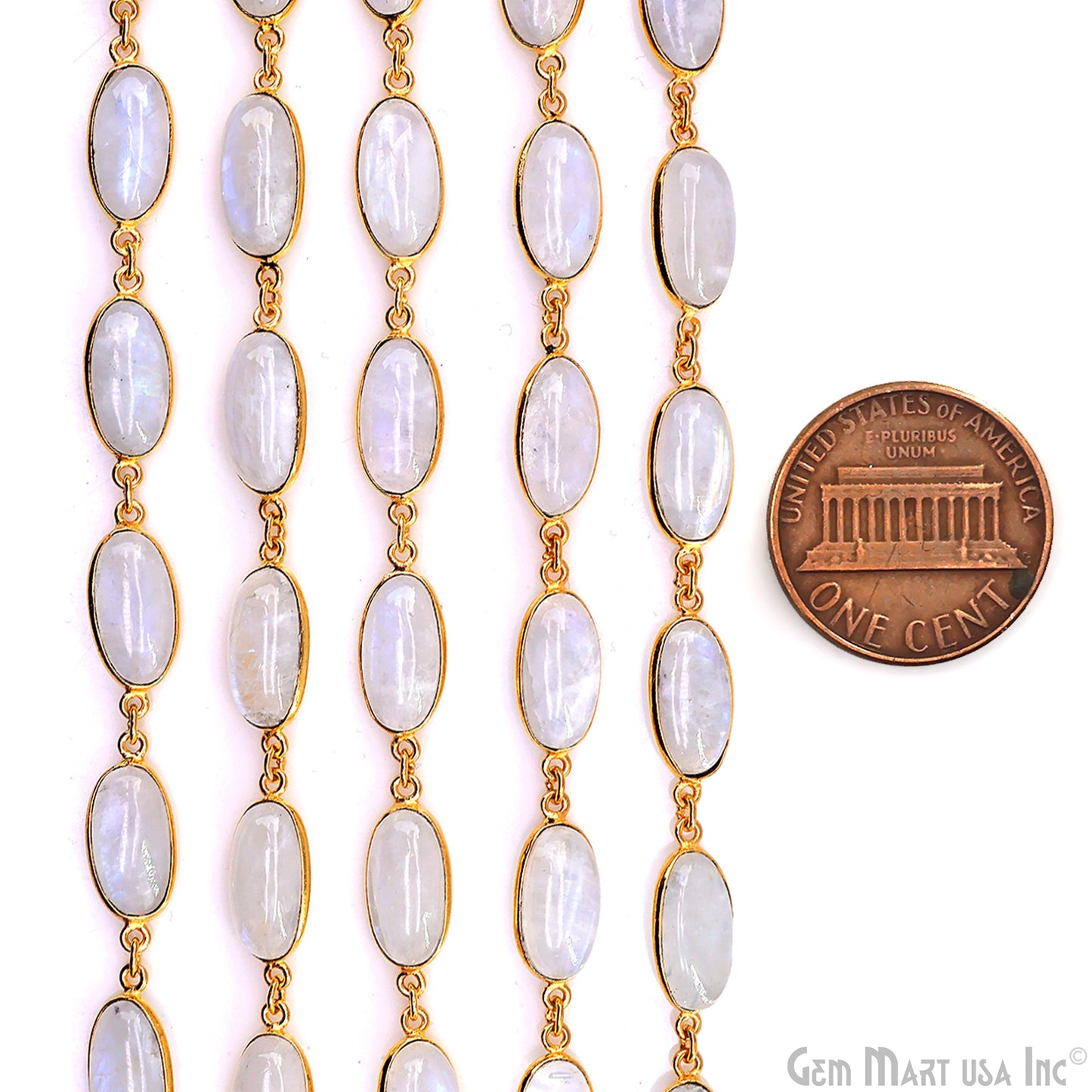 Rainbow Moonstone Cabochon Oval 8x16mm Gold Plated Continuous Connector Chain