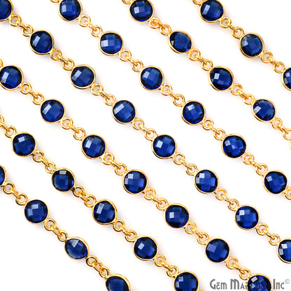 Sapphire Round 6mm Bezel Link Gold Plated Continuous Connector Chain