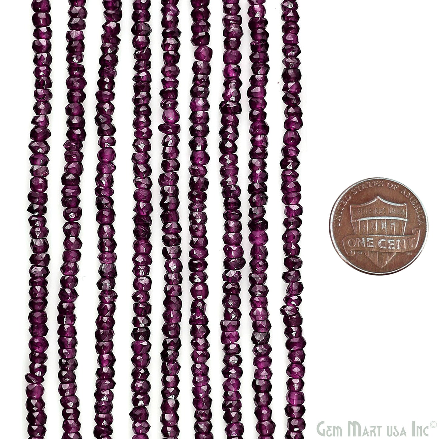 Rhodolite Rondelle Beads, 12.5 Inch Gemstone Strands, Drilled Strung Nugget Beads, Faceted Round, 3-4mm