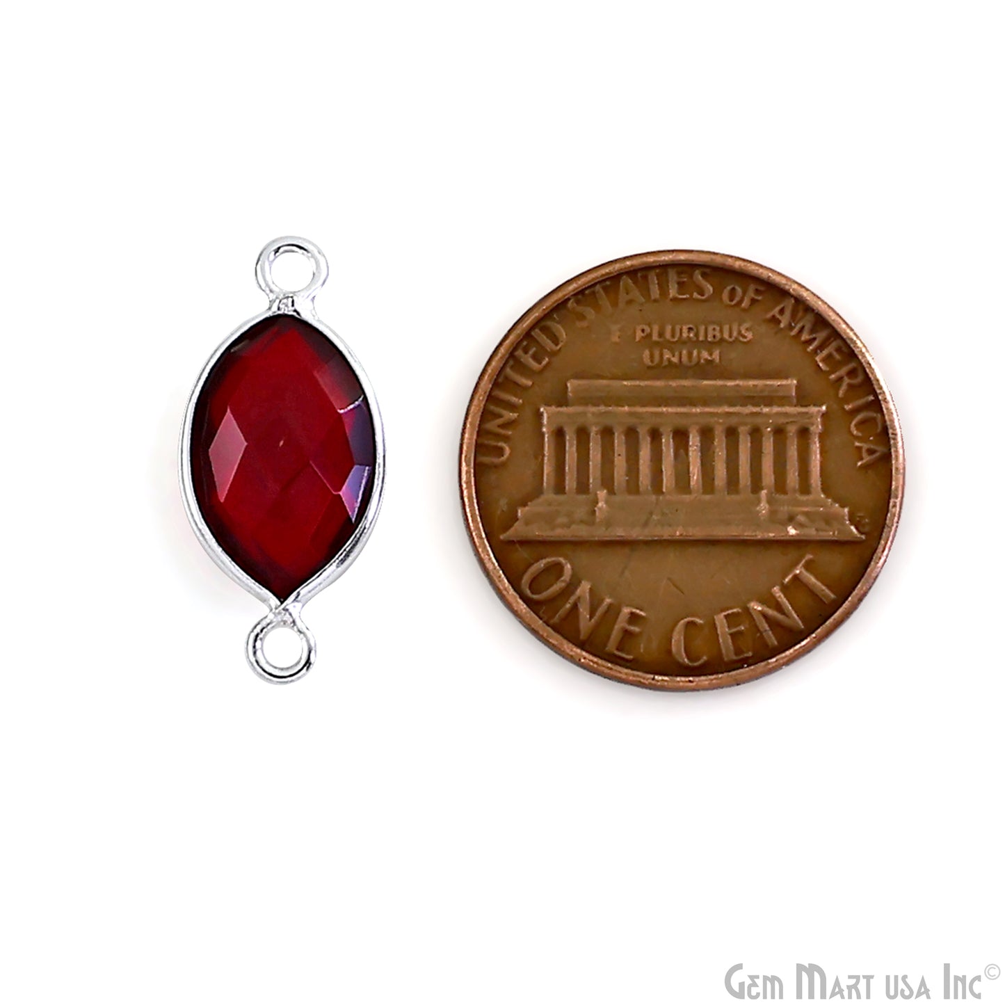 Garnet Marquise 8x12mm Silver Bail Gold Bezel Connector