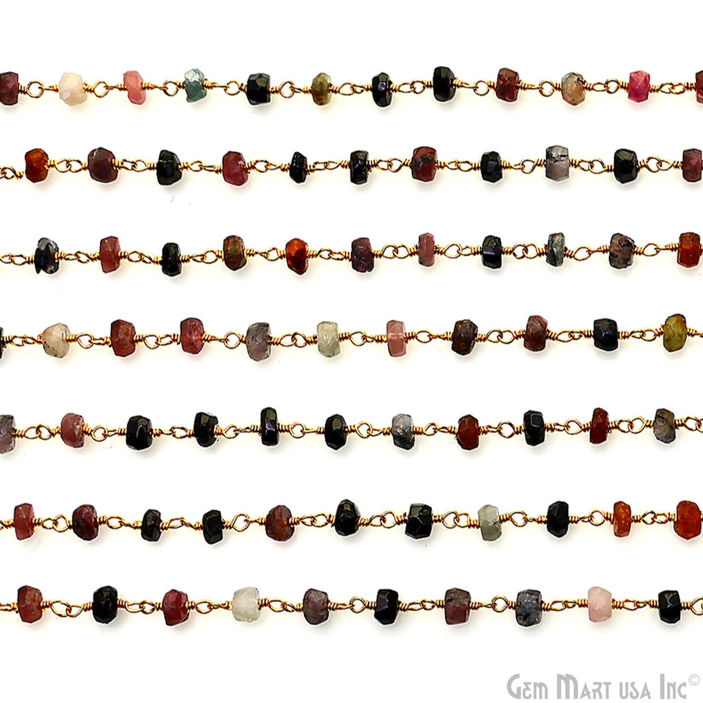 Multi Tourmaline 4mm UP Round Faceted Beads Gold Plated Rosary Chain