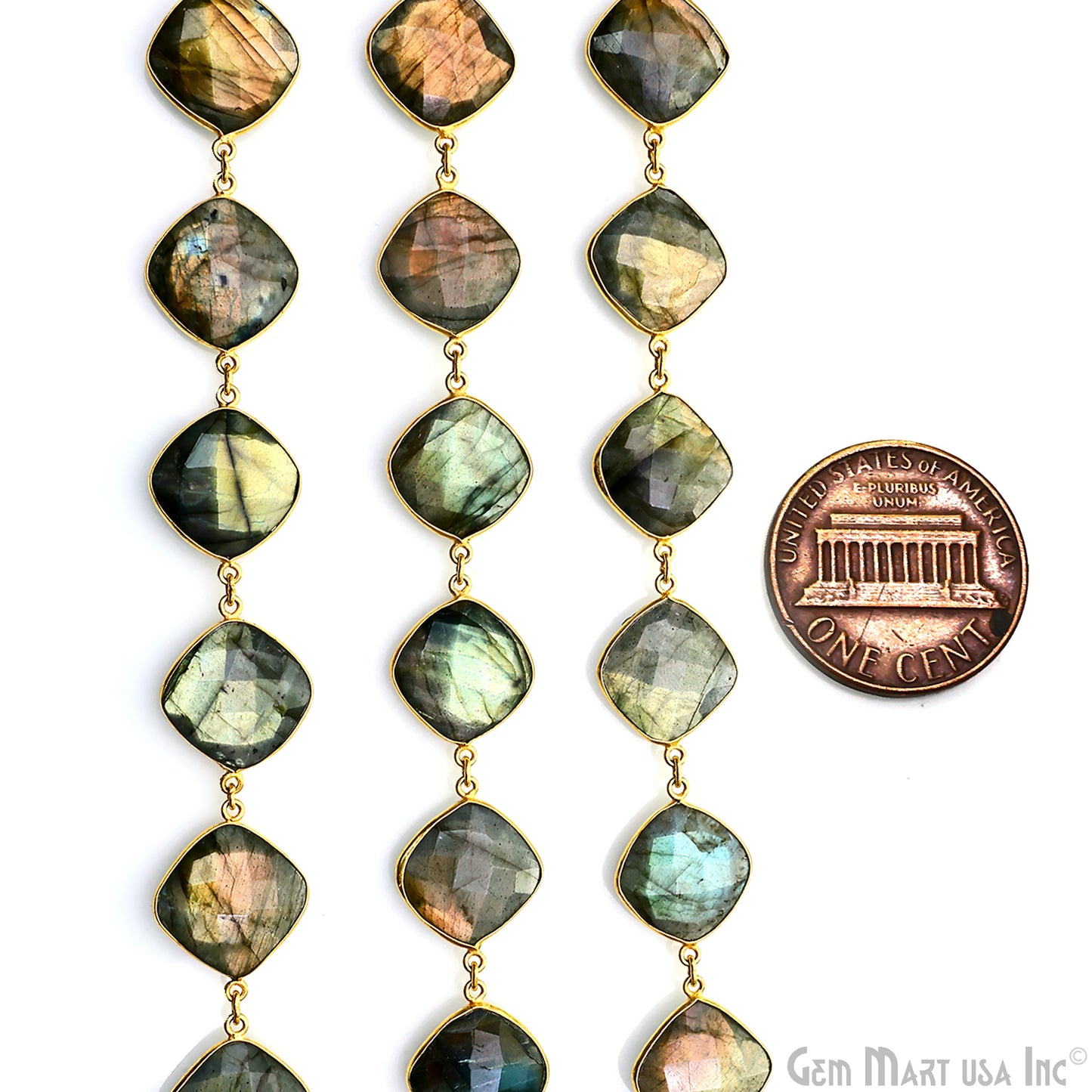 Labradorite Cushion 16mm Gold Plated Bezel Continuous Connector Chain