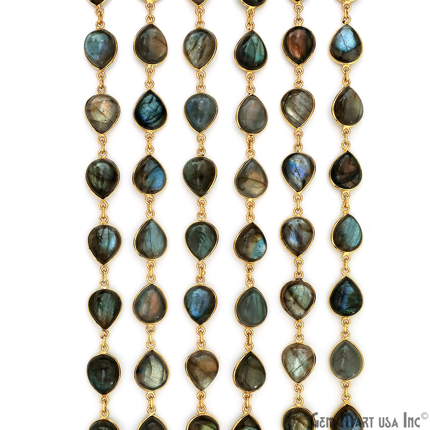 Labradorite 10x12mm Pears Gold Plated Bezel Cabochon Continuous Connector Chain