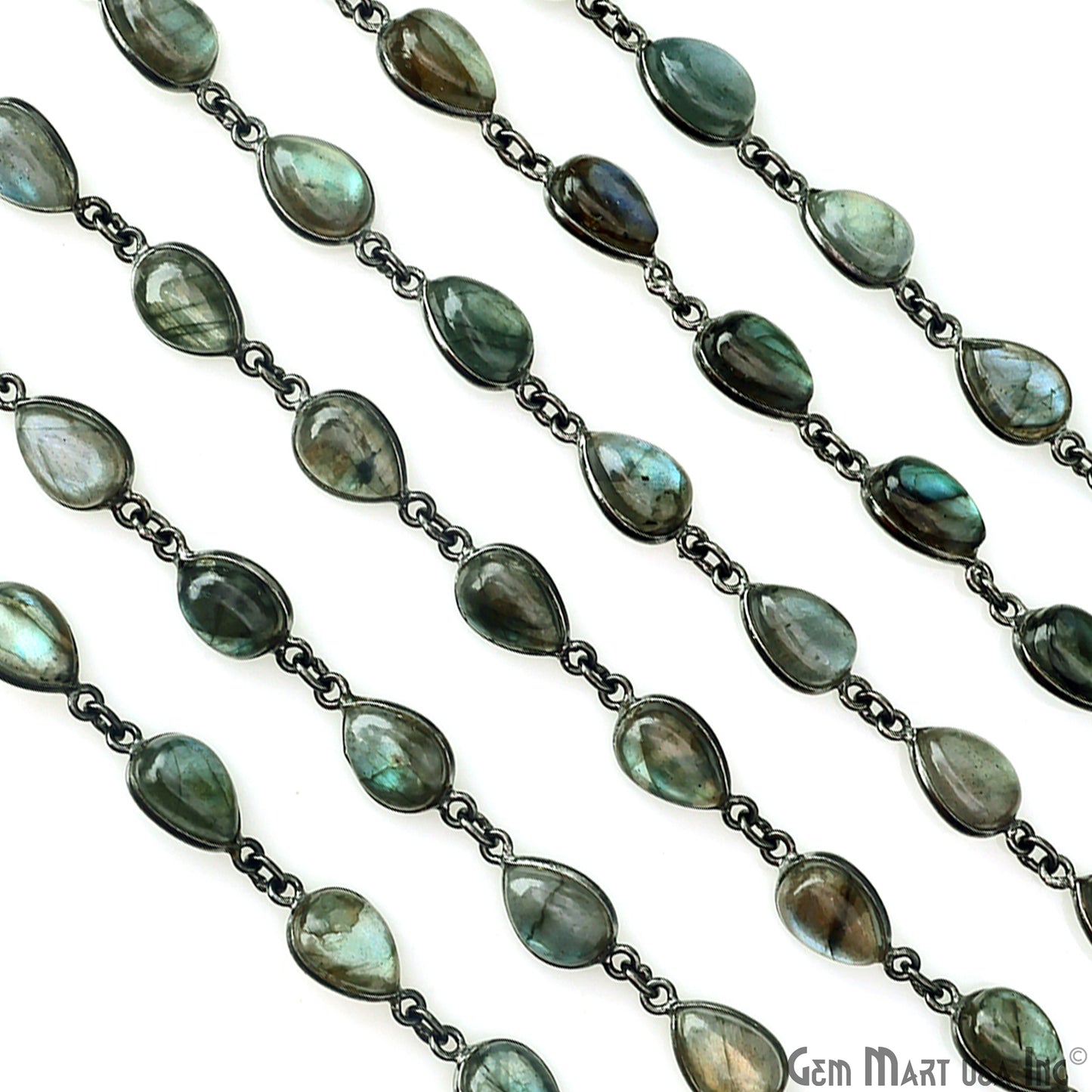 Labradorite 7x10mm Pears Oxidized Bezel Cabochon Continuous Connector Chain