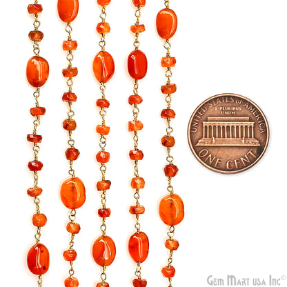 Carnelian Faceted & Tumbled Beads Gold Plated Rosary Chain