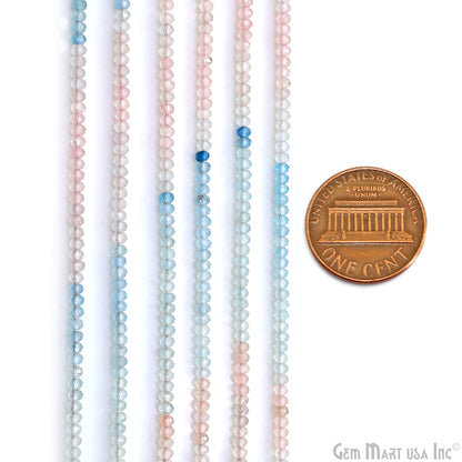 Multi Aquamarine Rondelle Beads, 13 Inch Gemstone Strands, Drilled Strung Nugget Beads, Faceted Round, 3mm