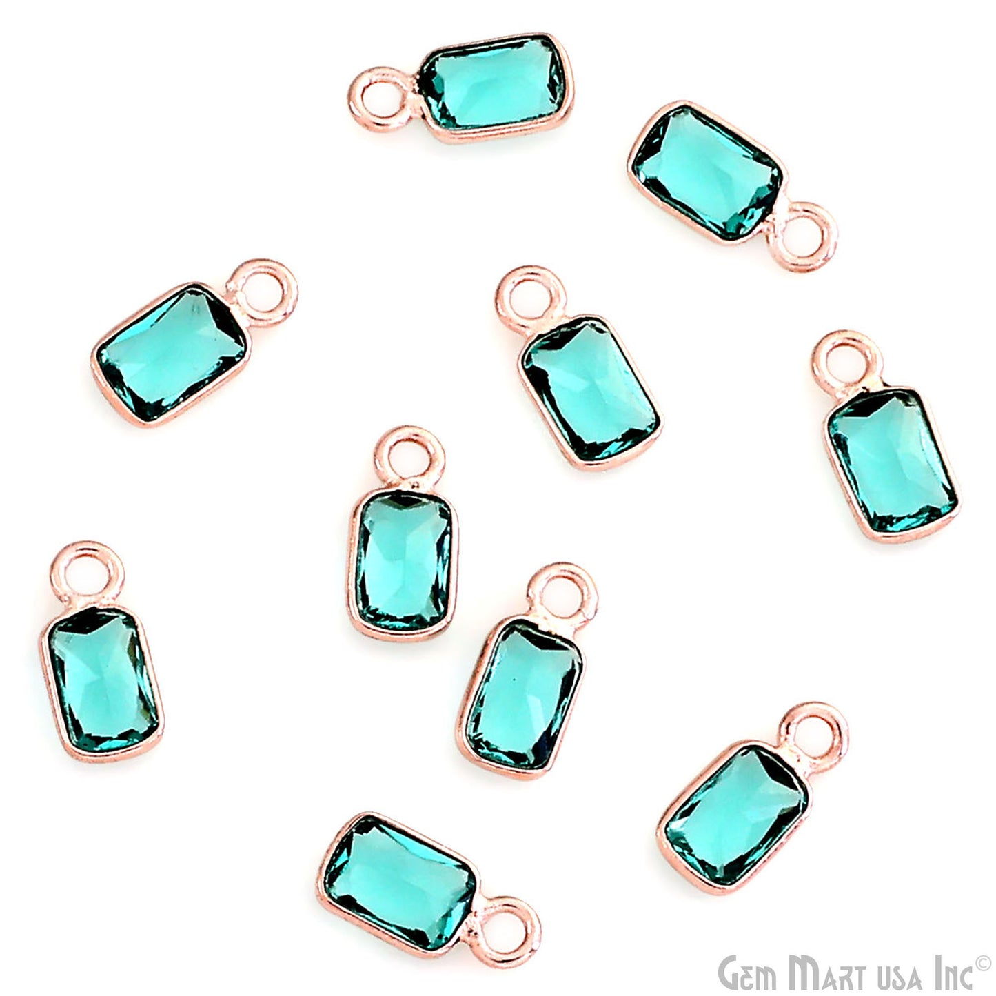 5pc Lot Apatite Octagon 6x4mm Rose Gold Plated Single Bail Brilliant Cut Gemstone Connector