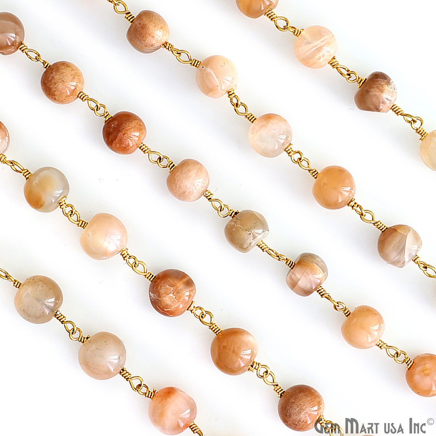 Multi Moonstone Cabochon Beads 6-7mm Gold Plated Gemstone Rosary Chain