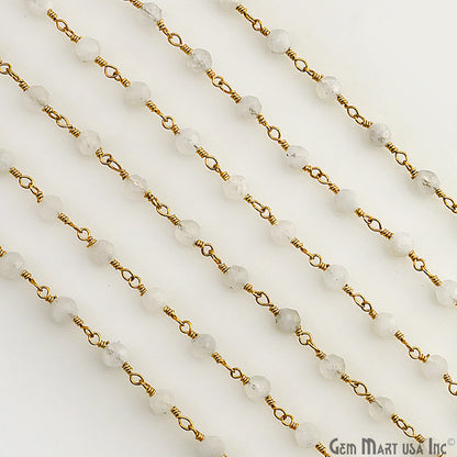 Rainbow Moonstone 4mm Gold Plated Beaded Wire Wrapped Rosary Chain