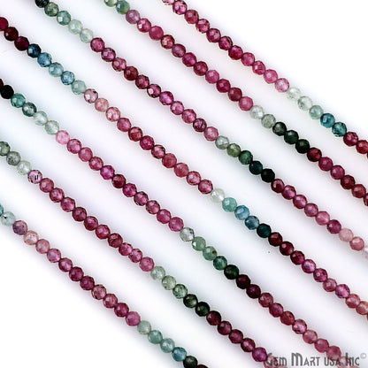 Multi Tourmaline Rondelle Beads, 12-13 Inch Gemstone Strands, Drilled Strung Nugget Beads, Faceted Round, 2-2.5mm