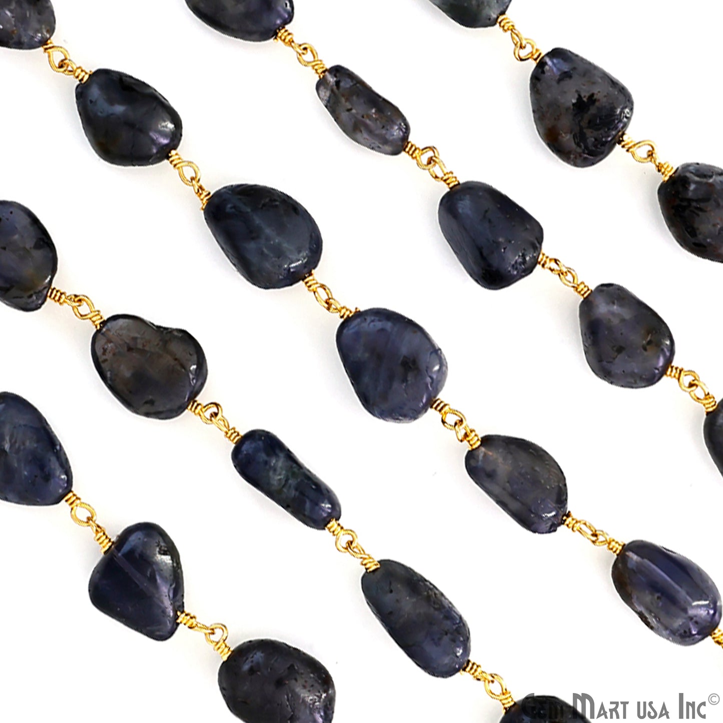 Iolite Faceted Beads Gold Plated Wire Wrapped Beads Rosary Chain