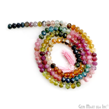 Multi Tourmaline Rondelle Beads, 13 Inch Gemstone Strands, Drilled Strung Nugget Beads, Faceted Round, 3-4mm