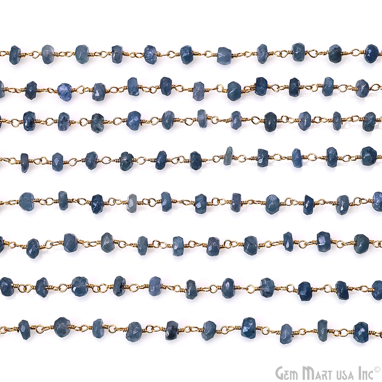 Tanzanite 4-5mm Gold Plated Beaded Wire Wrapped Rosary Chain