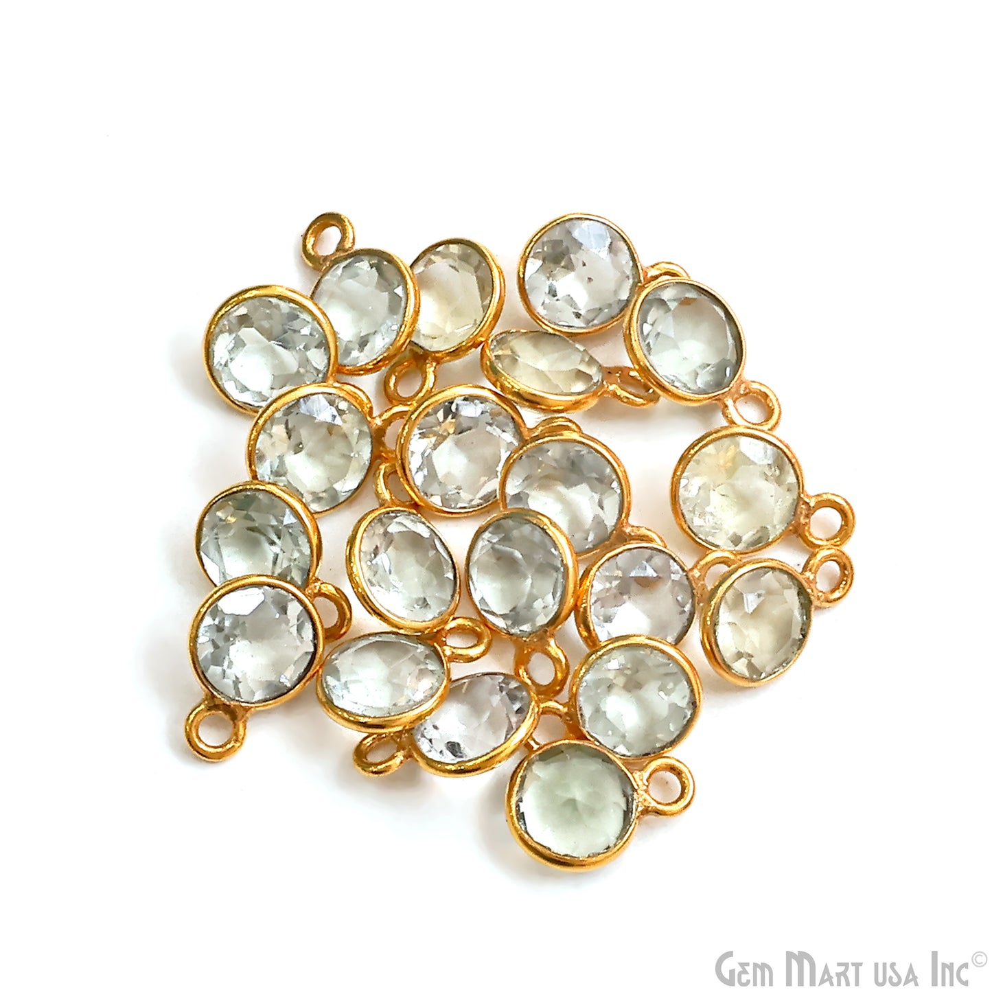 Round 6mm Brilliant Cut Gold Plated Bezel Single Bail Gemstone Connector