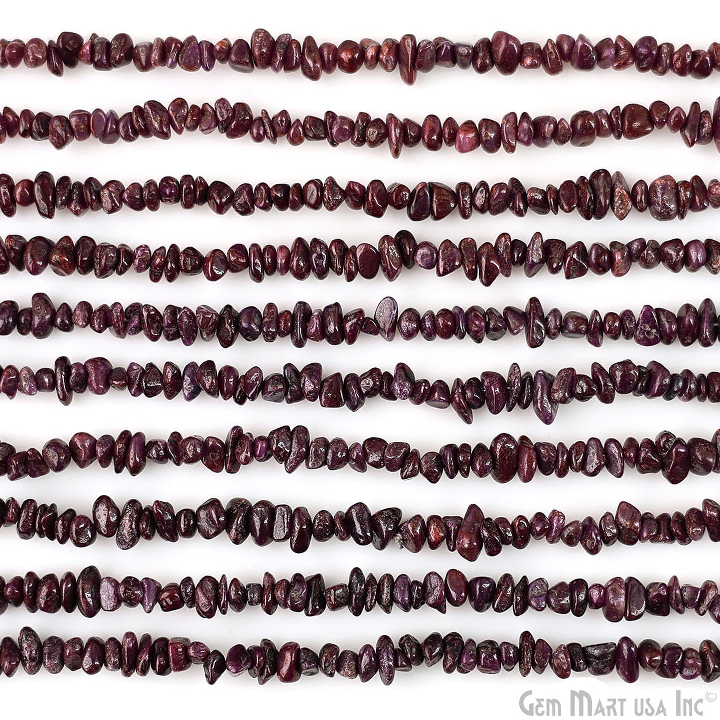 Ruby Chip Beads, 34 Inch, Natural Chip Strands, Drilled Strung Nugget Beads, 3-7mm, Polished, GemMartUSA (CHRB-70001)